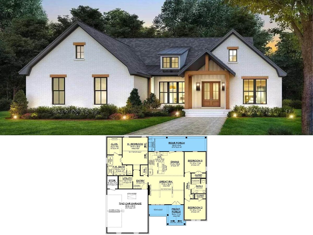 3-Bedroom Transitional Single-Story Craftsman Home with 2-Car Garage and Open-Concept Living (Floor Plan)