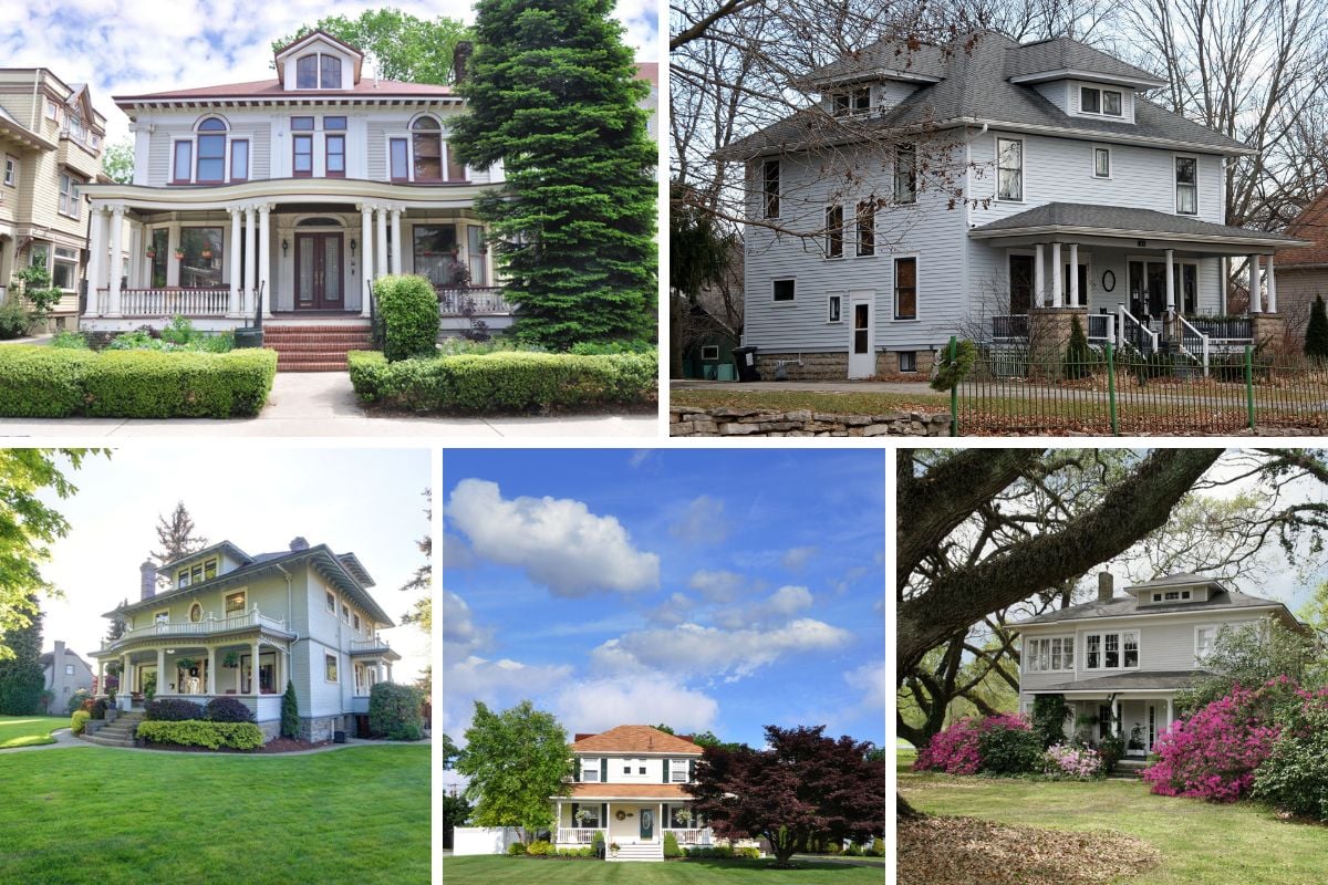 38 American Foursquare Home Photos PLUS Architectural Details