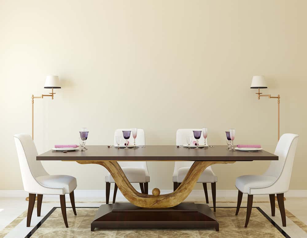 This is a contemporary dining room décor.