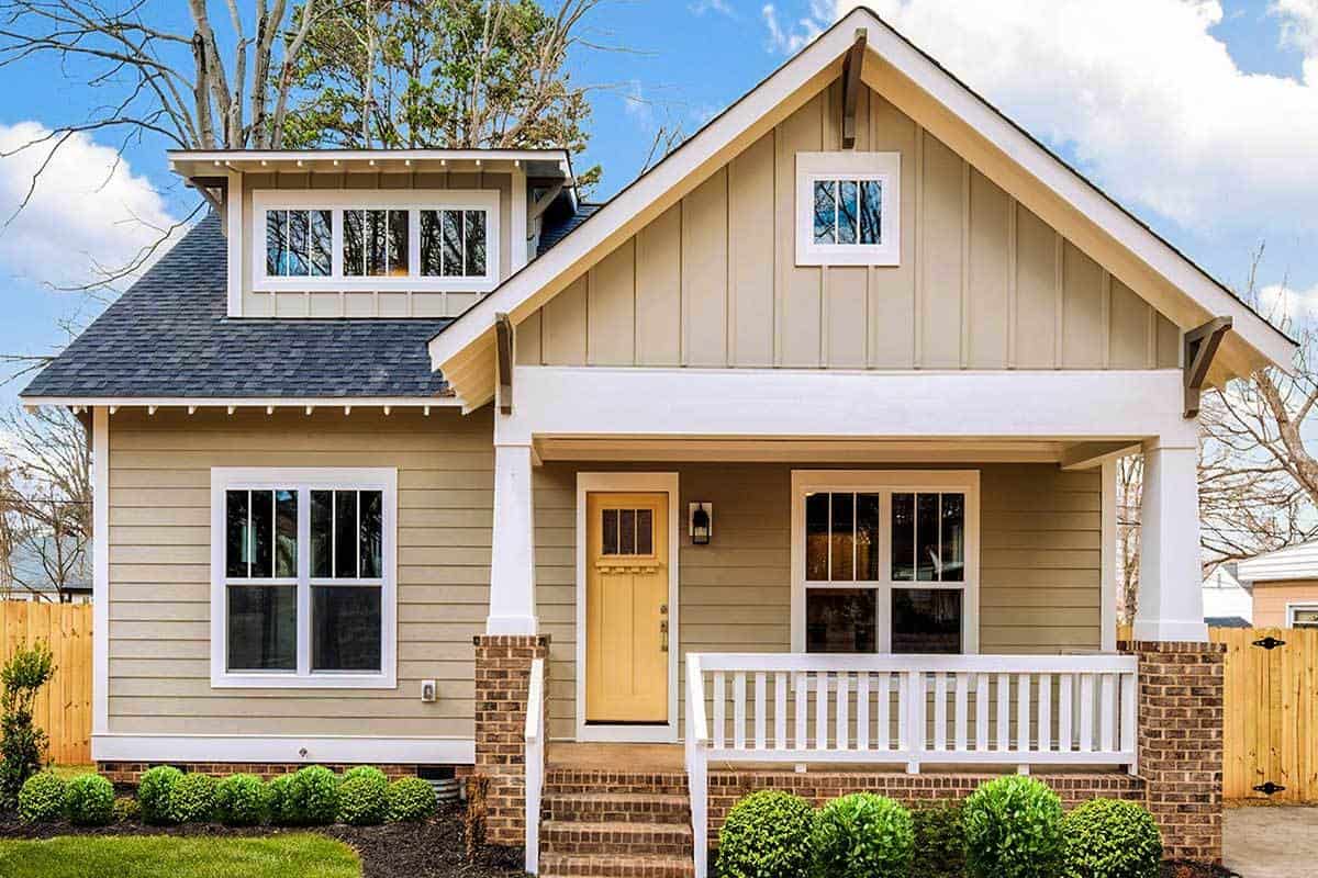 Craftsman Style 3-Bedroom Two-Story Bungalow with Deep Covered Front Porch (Floor Plan)