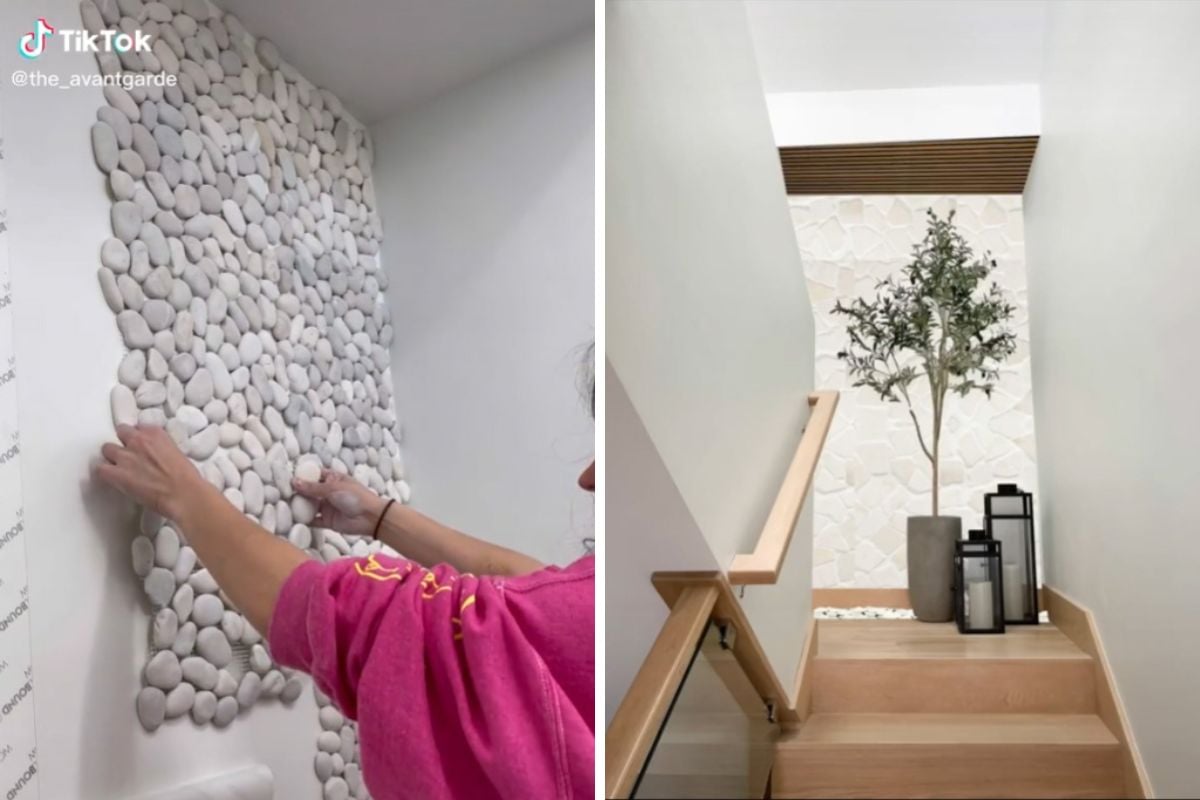 Homeowner Creates Beautiful Pebble Wall Fast and Cheap with Self-Adhesive Tile Product