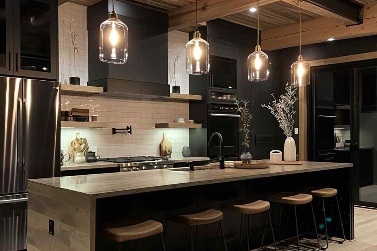 Layered Lighting Illuminates 32 Industrial-Farmhouse Kitchen Designs (Concept Interiors)