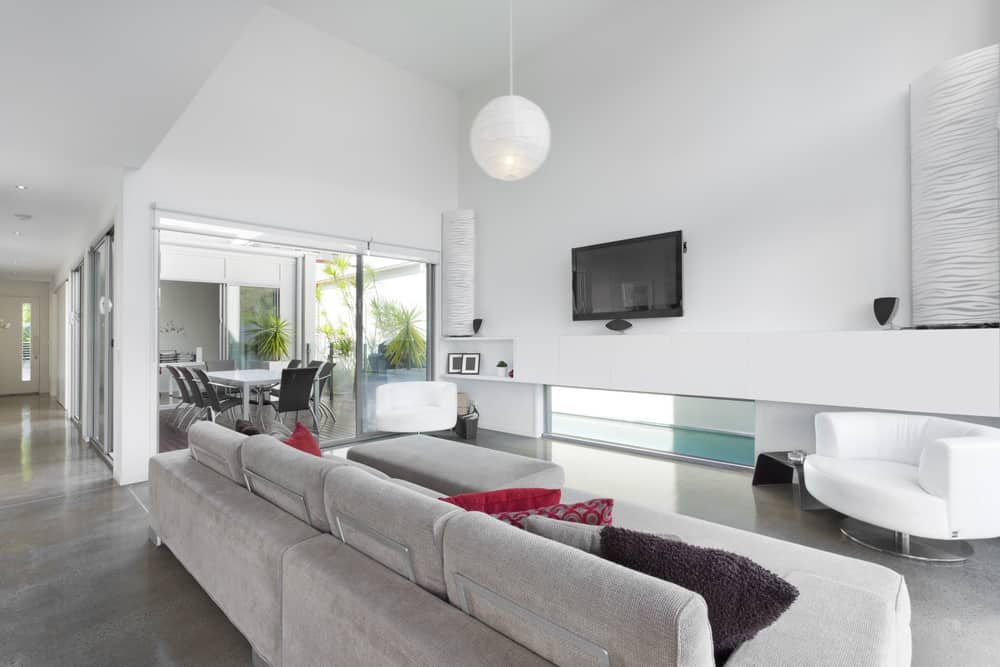 This is a white modern living room.