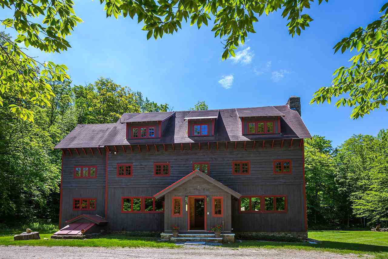 Gray Rustic House with Red Trim