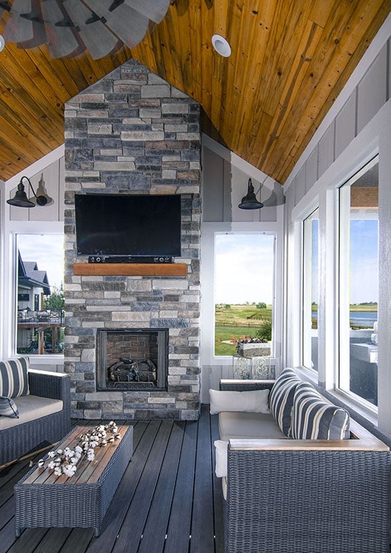 Contemporary sunroom in a Craftsman style house